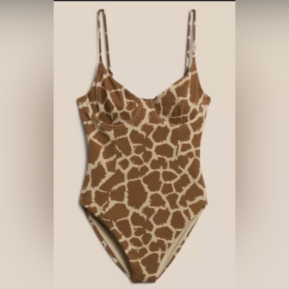 NWT Onia Genevieve Pique Giraffe Print One Piece Swimsuit size Large